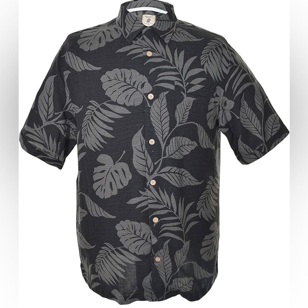 Jamaica Jaxx Size Large Men’s Black & Gray Silk Hawaiian Short-Sleeve Shirt